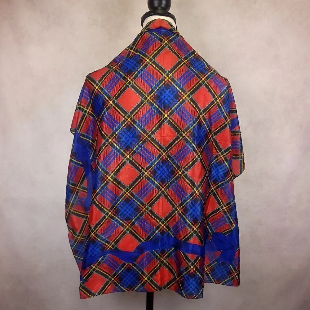 Vintage Red Blue Tartan Print Square Scarf